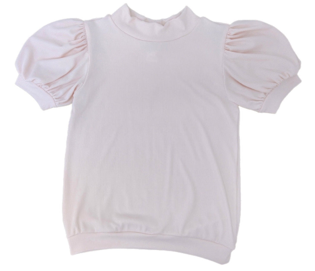Short Puff Sleeve Ribbed Top, Pink