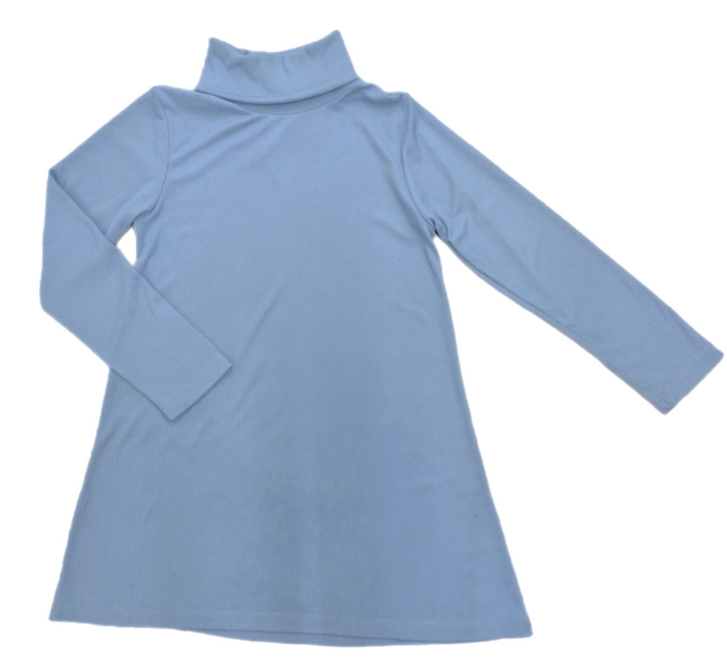Turtleneck Ribbed Dress, Slate Blue