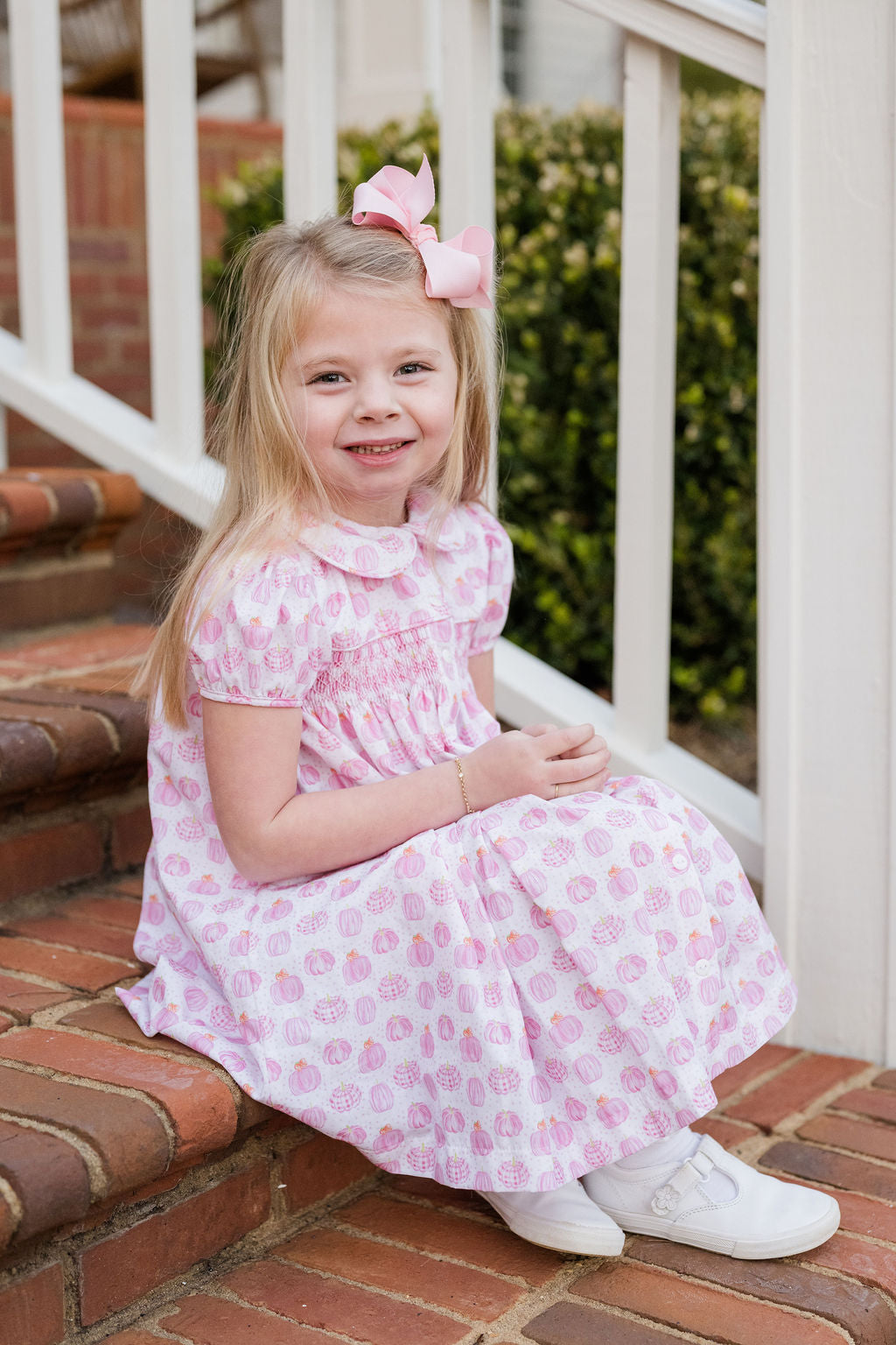 Pink Gingham Pumpkins- Sally Smocked Dress