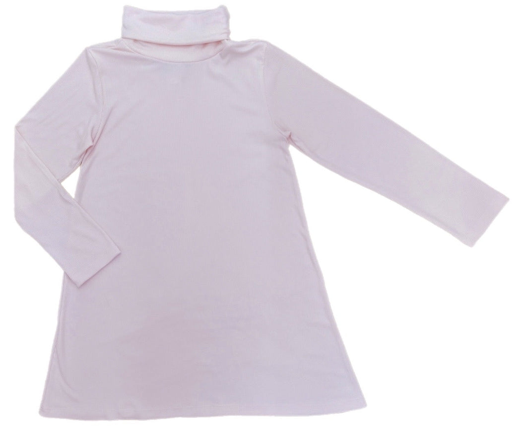 Turtleneck Ribbed Dress, Pink