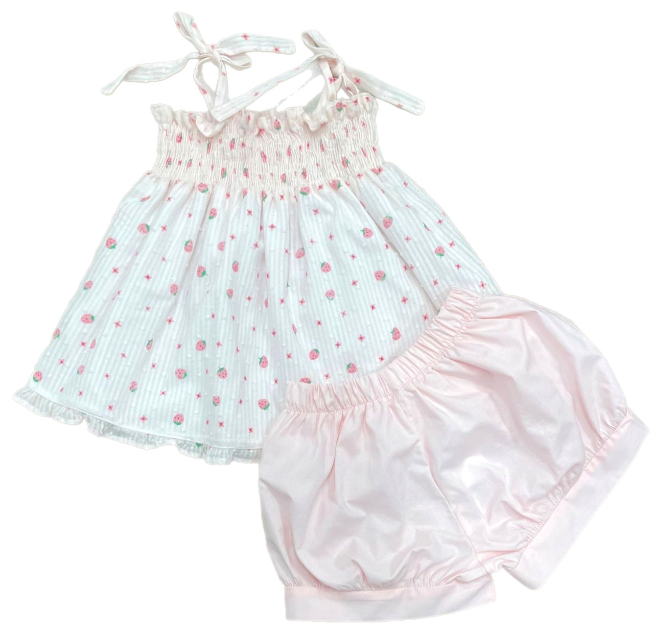 Libby Bloomer/Banded Short Set, Strawberry Swiss Dot