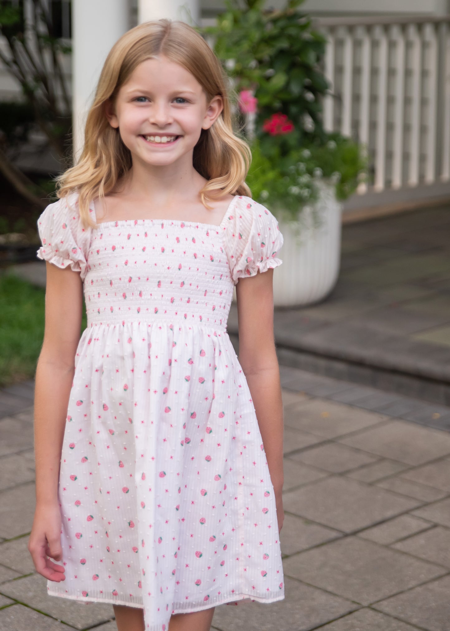 Smocked Dress, Strawberry Swiss Dot (BE)