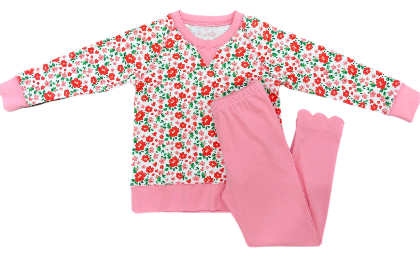 Scalloped Leggings - Red & Pink Floral
