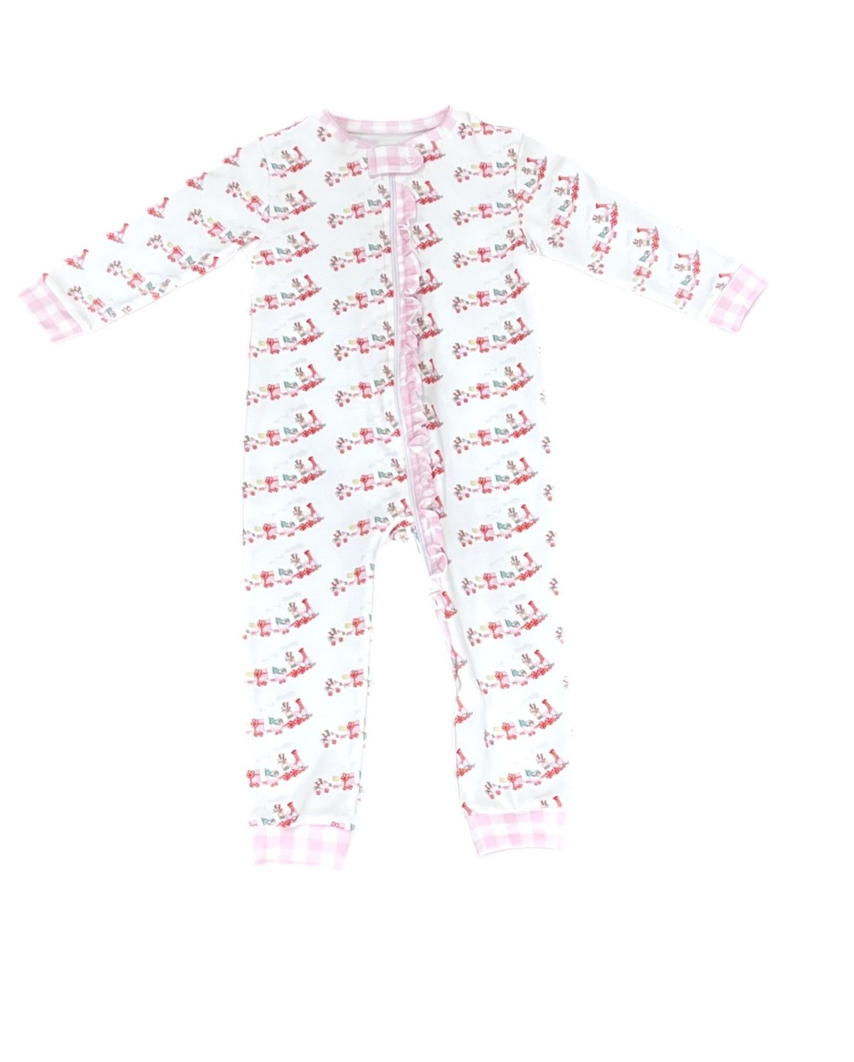 Girls One Piece Zip Up Jammies, Christmas Train