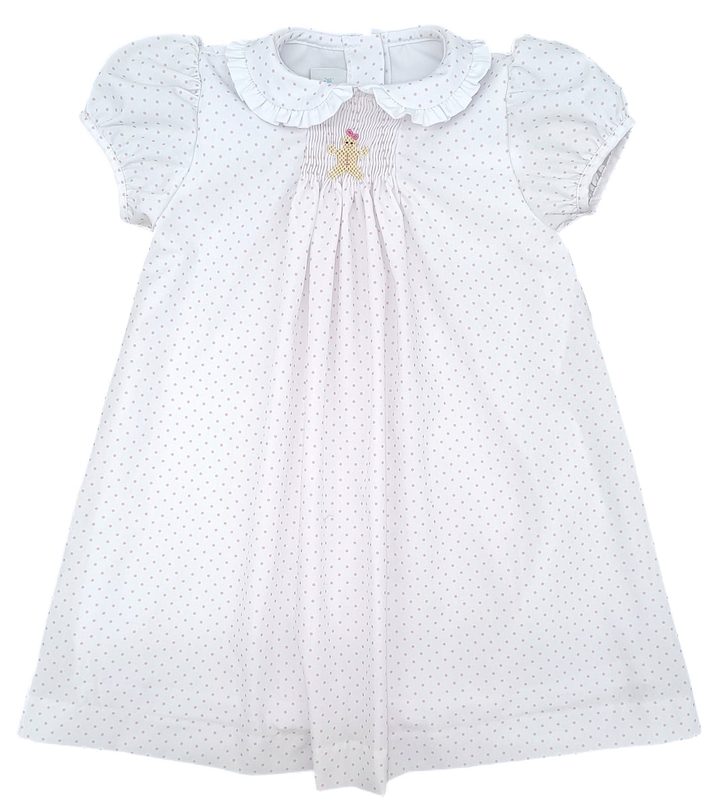 Sage Smocked Dress Pink Bitty Dot, Gingerbread