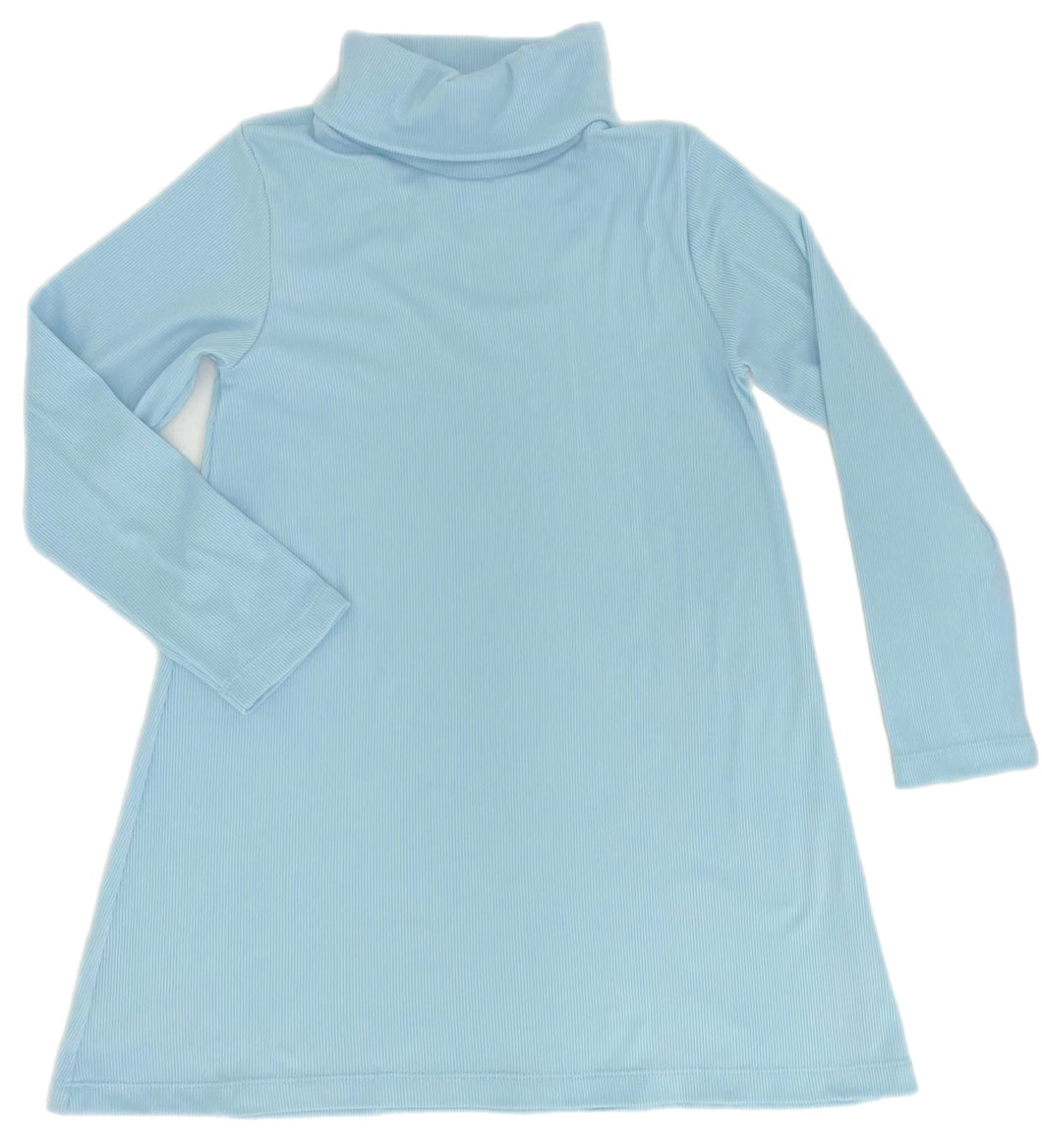 Turtleneck Ribbed Dress, Light Blue