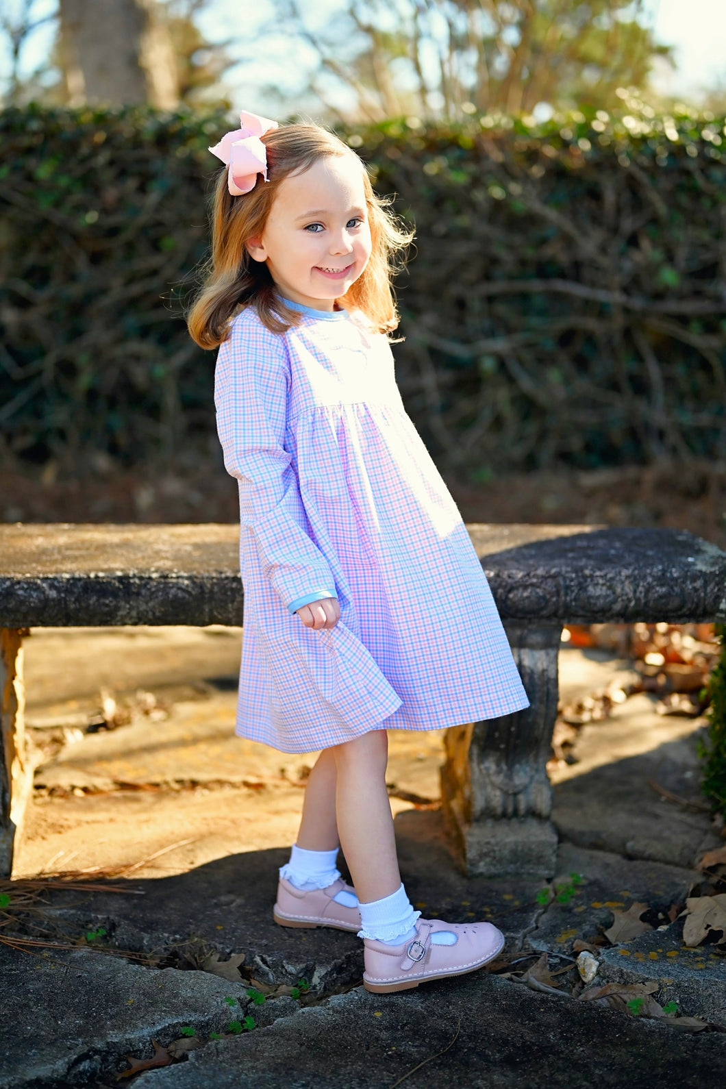 Greta Little Girl Dress, Pink and Blue Check