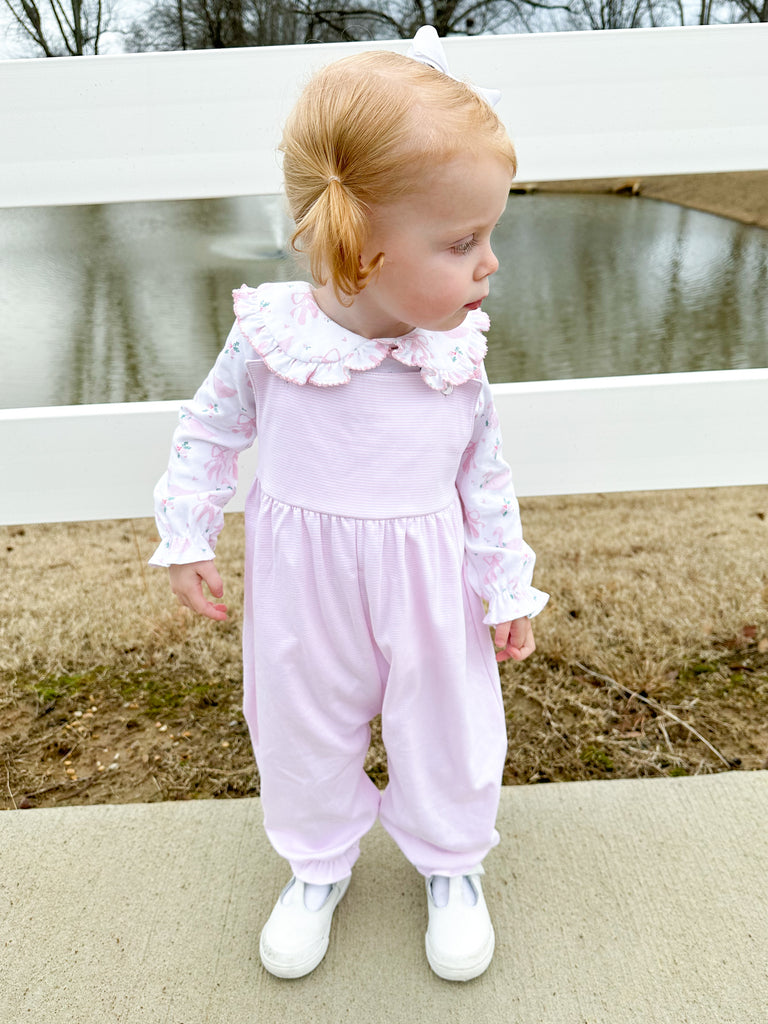 James & Lottie Baby Girls Savannah Scalloped Knit Romper - Pink Gingham main image 0