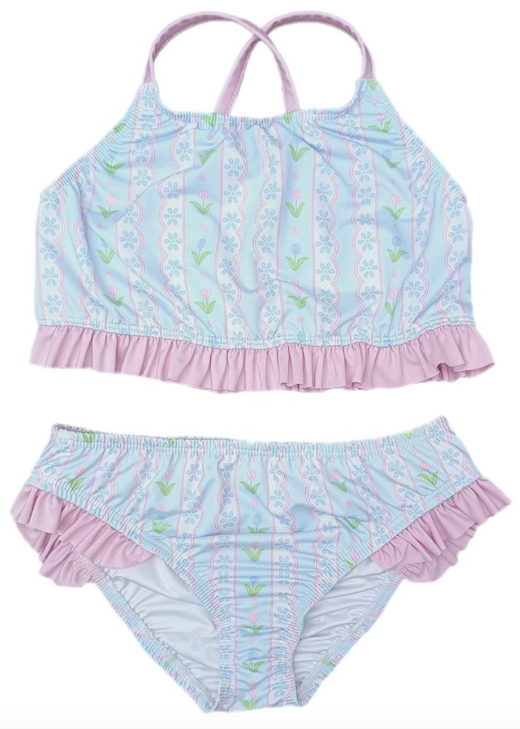 Lila Two Piece Swim Blue Floral Scallop online