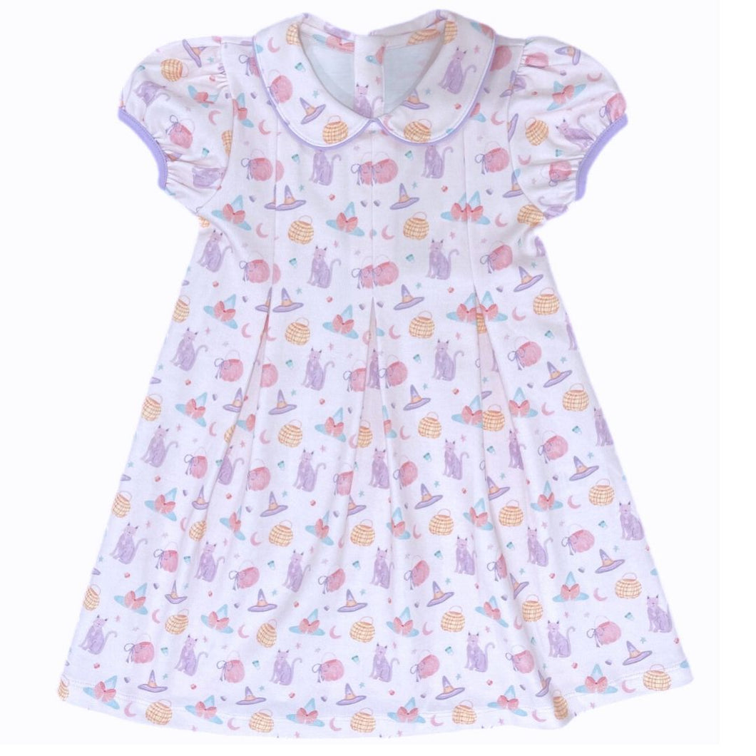 Penny Pleat Dress with Collar, Halloween Pima Knit