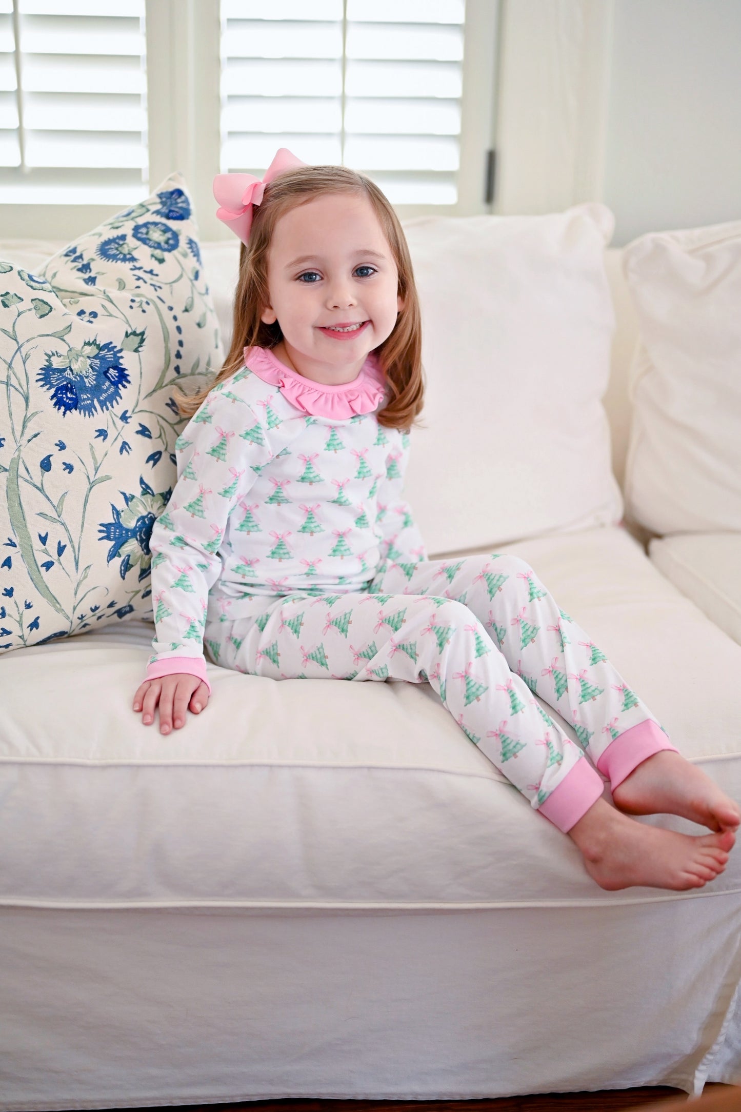 Two Piece Jammies, Pink Christmas Tree Knit