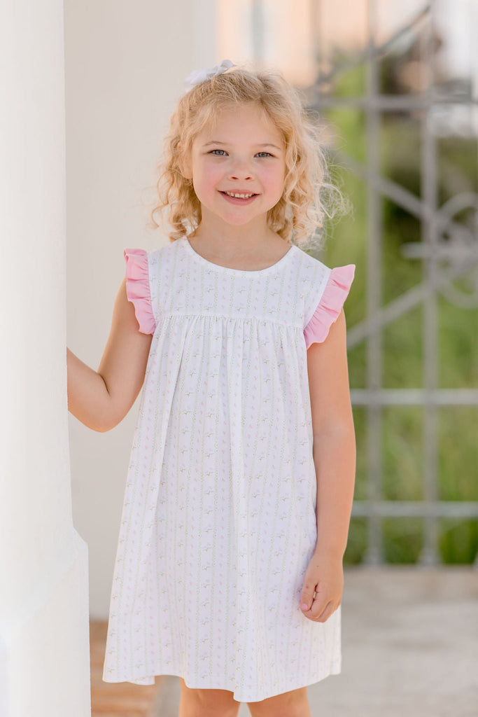 James & Lottie Girls Lennon Knit Pocket Dress - Light Pink Stripes main image 1