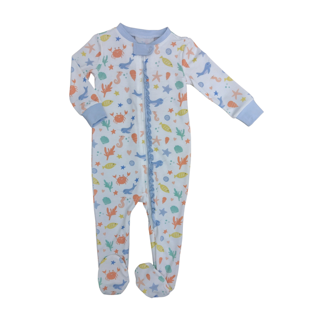 One Piece Zip Up Jammie, Sea Print (Ready to Ship)