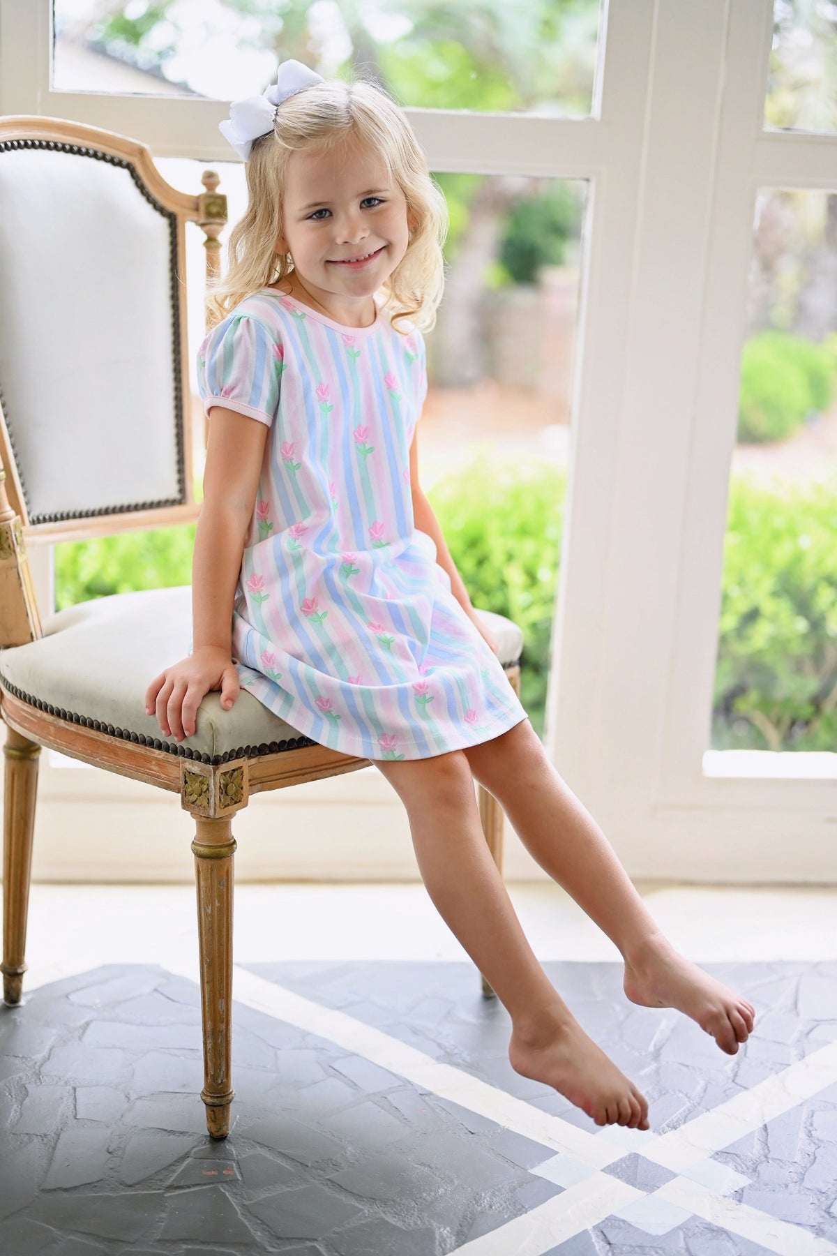 Knit Play Dress, Floral Pastel Stripe