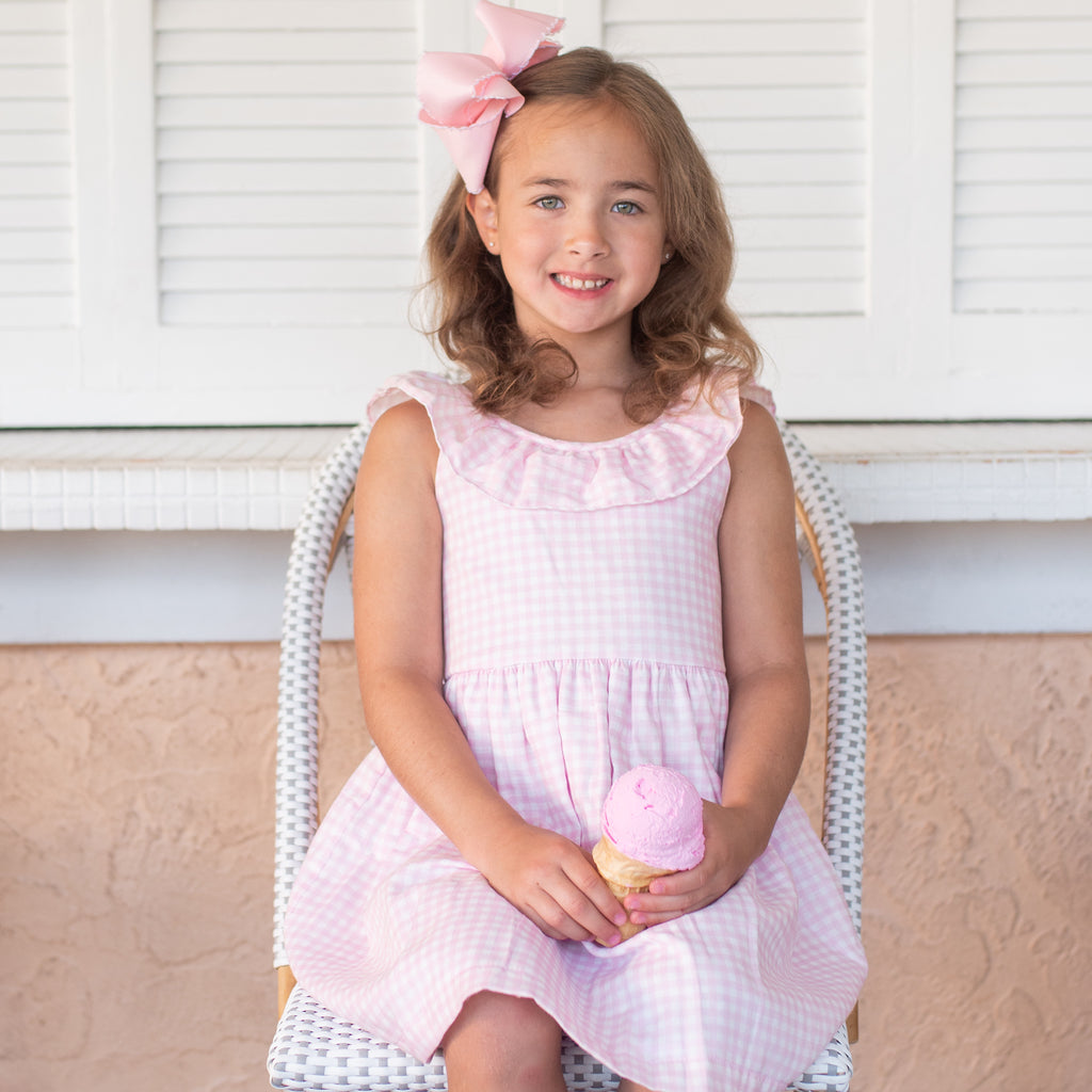 James & Lottie Girls Tabitha Dress - Confetti Dots with Pink Trim