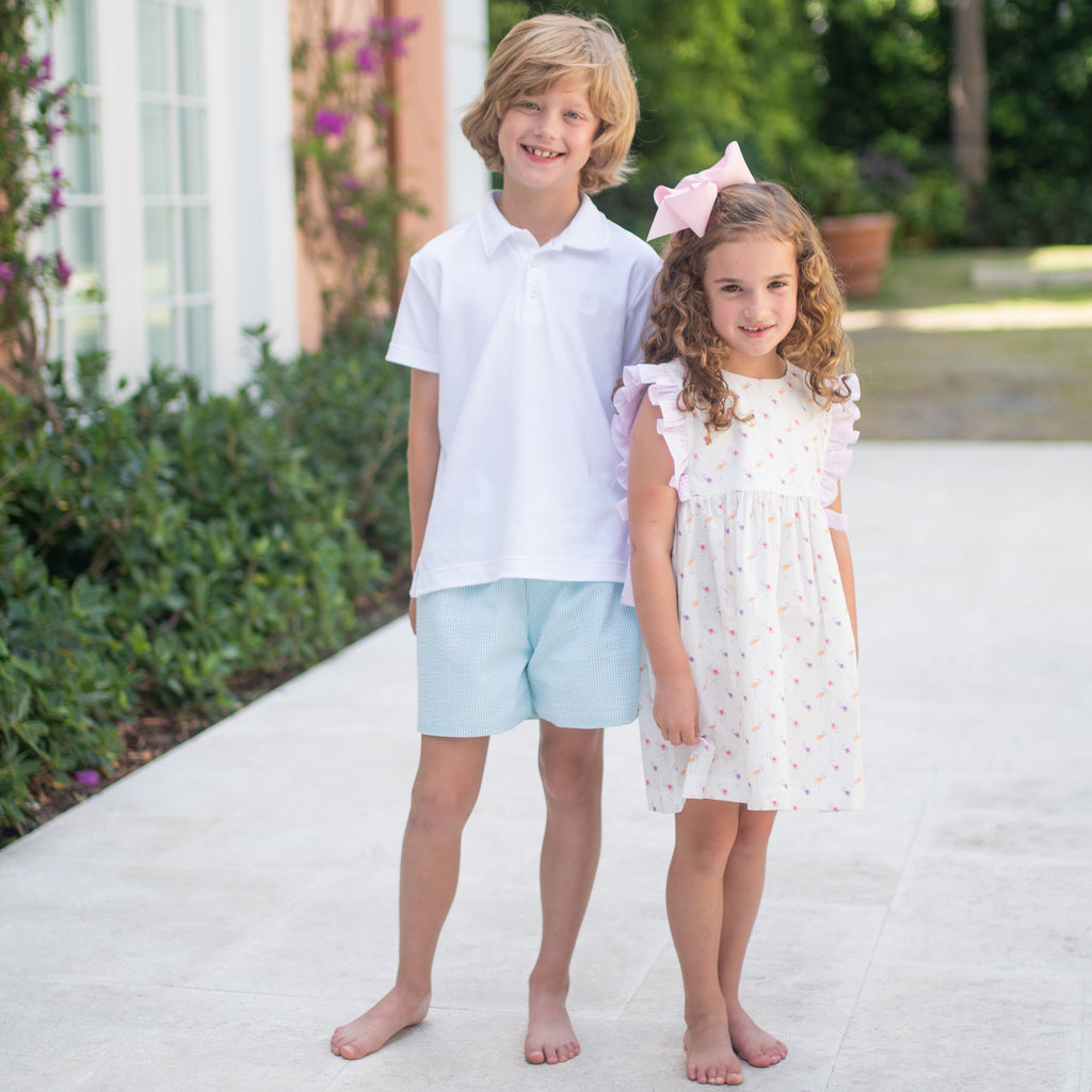 James & Lottie Boys White Polo Shirt - Light Blue Puppy main image 1