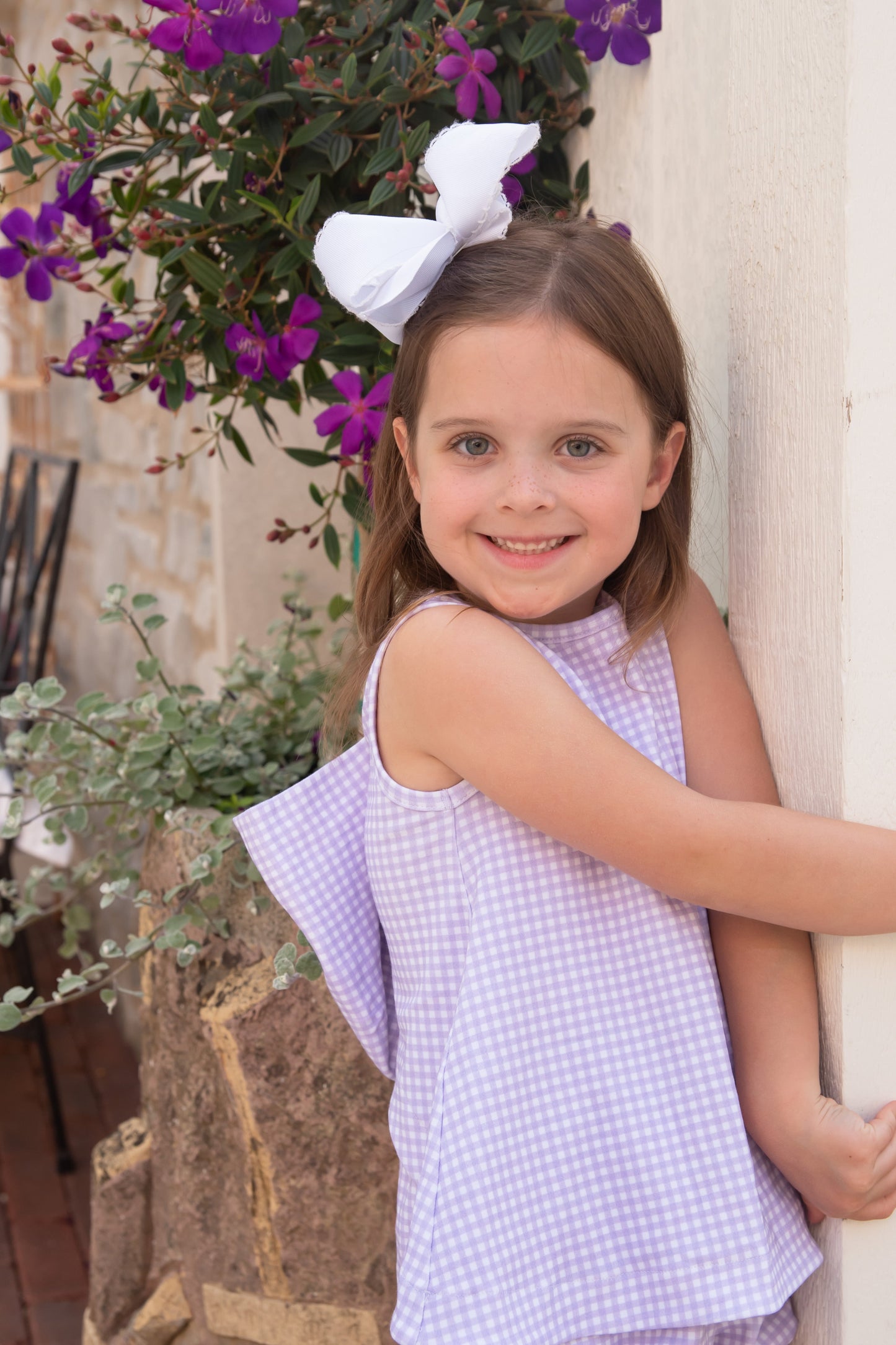 Lottie Knit Bloomer/Banded Short Set, Lavender Gingham