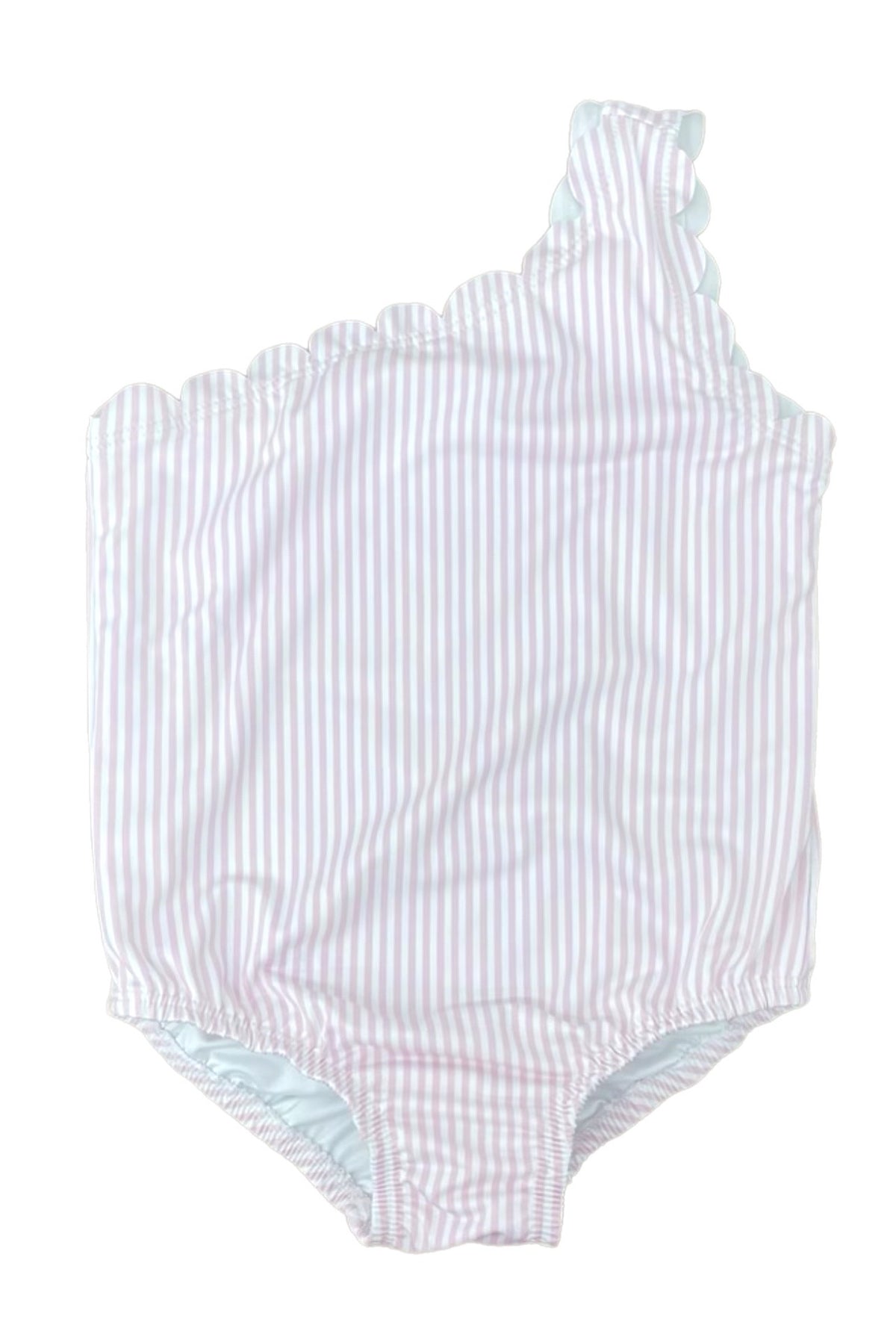 One Piece Scalloped Swimsuit, Pink Stripe