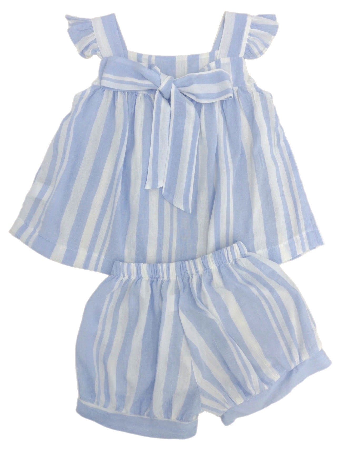 Mary Banded Short Set, Blue Stripe