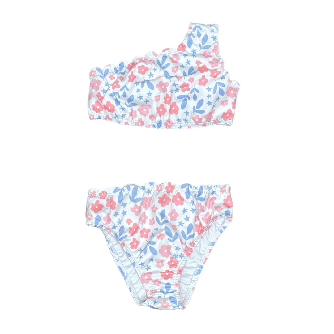 Two-Piece Scalloped Swim, Pink and Lavender Floral