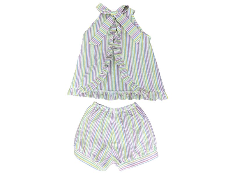 Tally Tie Bloomer/Banded Short Set, Pastel Stripe