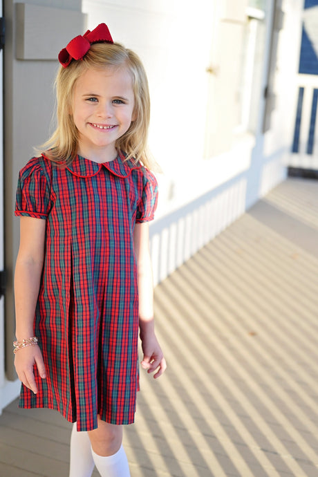 Paige Pleat Dress, Red Christmas Plaid