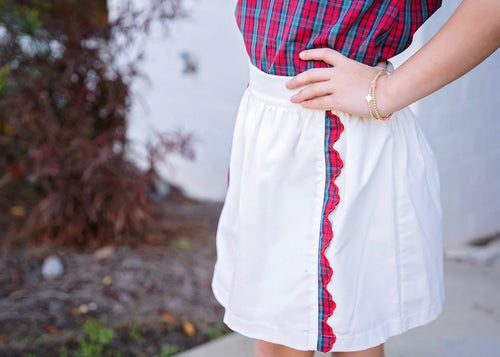 Kate Skirt - White Cord, Red Christmas Plaid