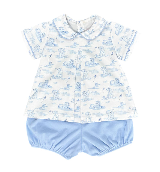Rory Diaper Set, Blue Puppy Knit (Ready to Ship)