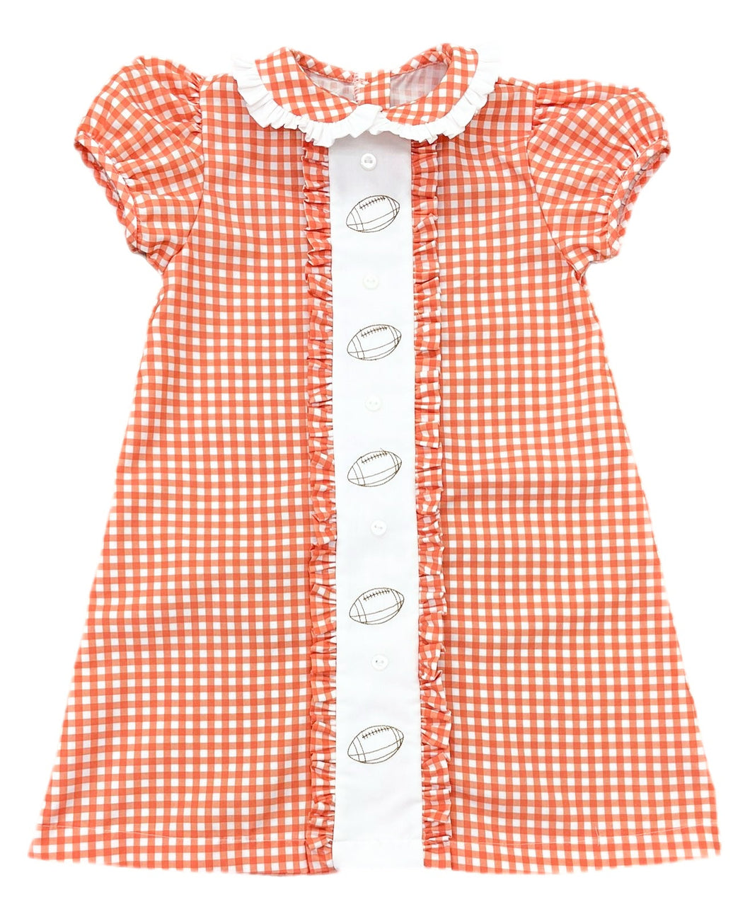 Clare Dress, Orange Gingham w/ Footballs - Game On