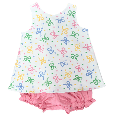 Sammy Banded Short Set - Pastel Bows Knit (Ready to Ship)
