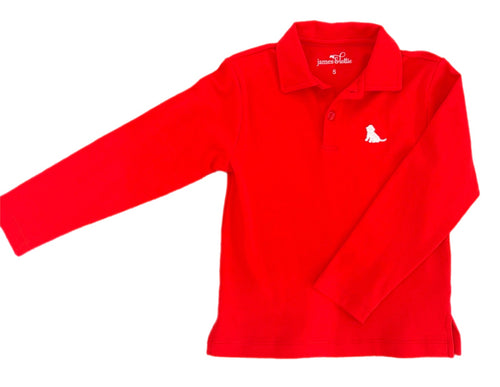 Boys Basics Patton Long Sleeve Polo, Red w/ White Puppy