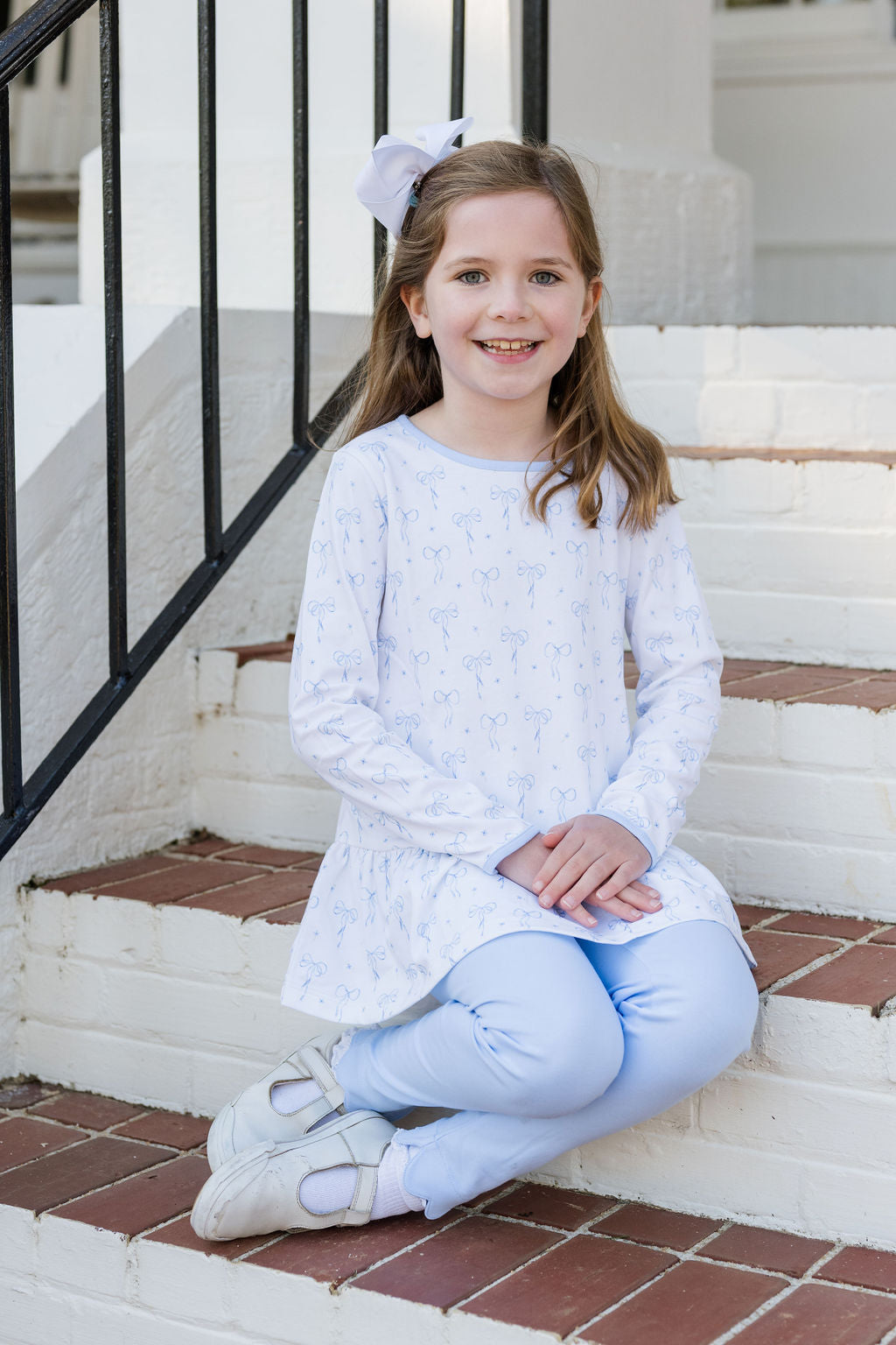 Peggie Peplum Legging Set, Blue Bows Knit