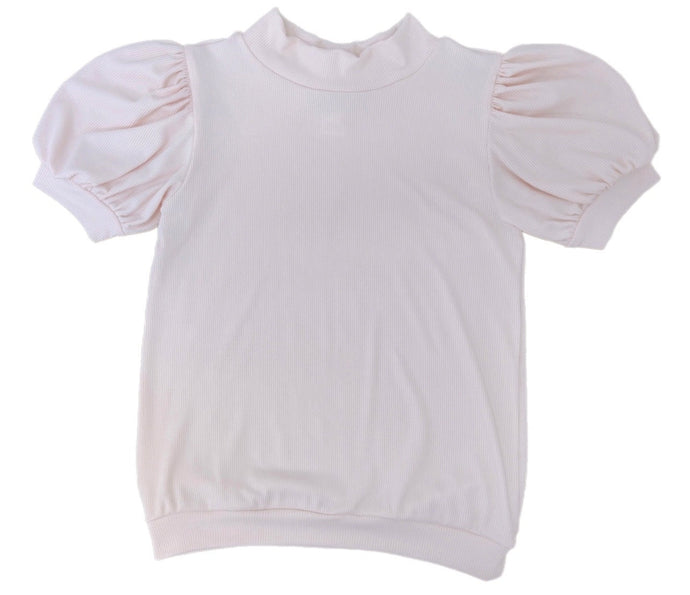 Short Puff Sleeve Ribbed Top, Pink