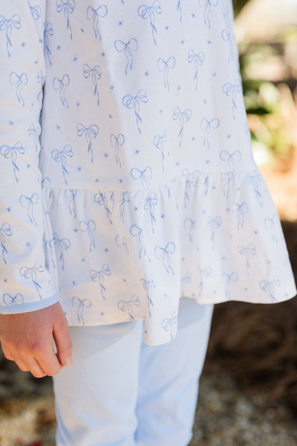 Peggie Peplum Legging Set, Blue Bows Knit