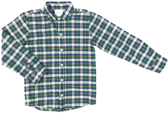 Ryan Button Up Shirt, Kelly Green Plaid