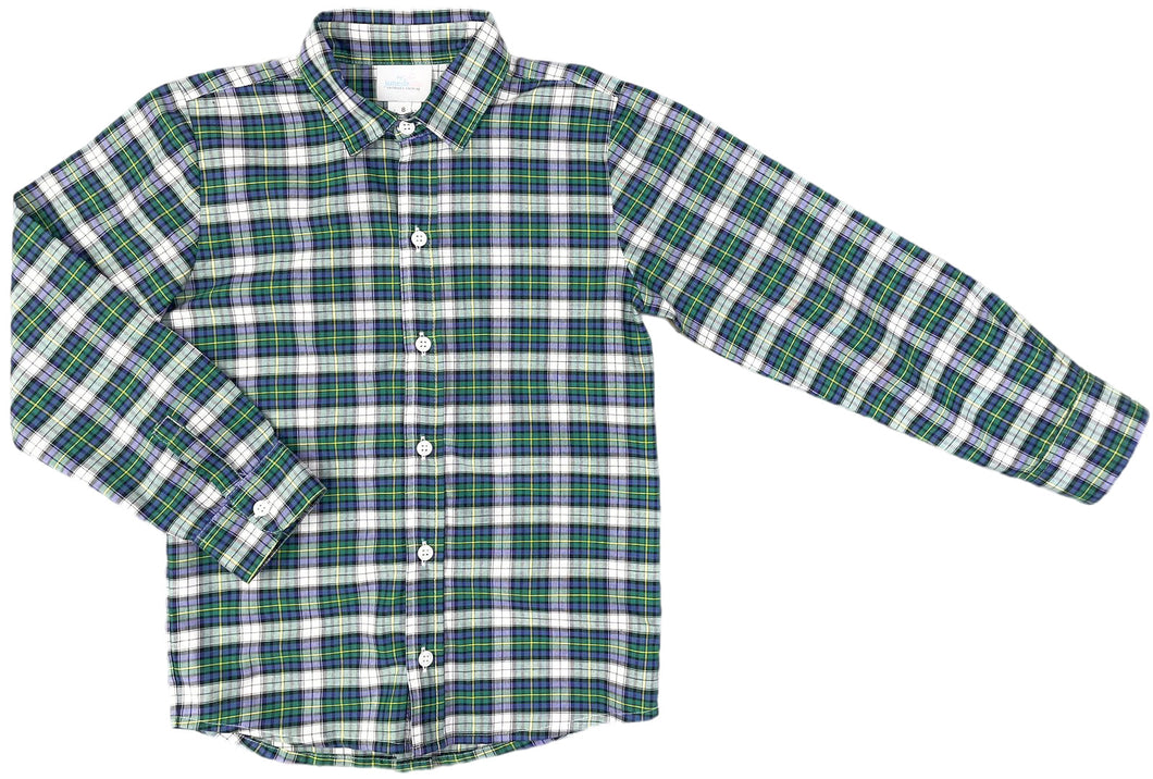 Ryan Button Up Shirt, Kelly Green Plaid