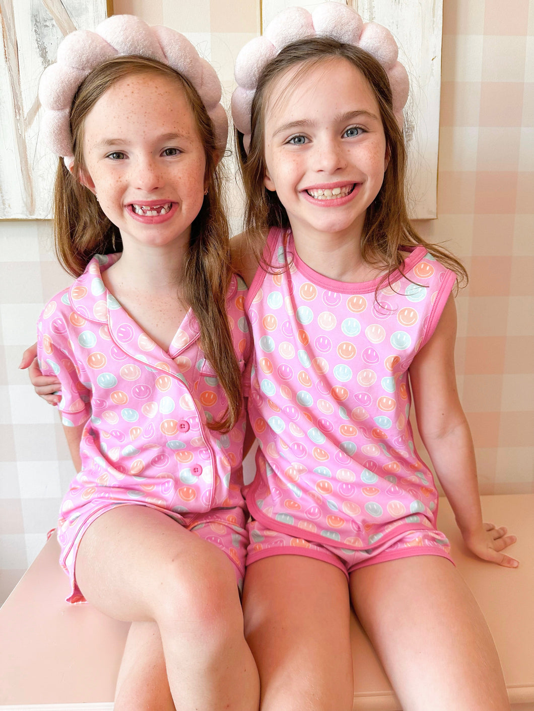 Pima Button Up Lounge, Smiley Face - BE (Ready to Ship)