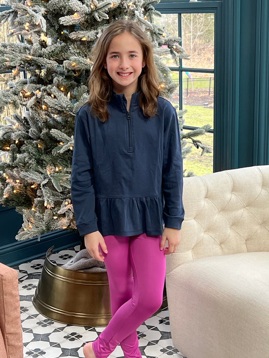 Navy Peplum 1/4 Zip Jacket, Athleisure BE
