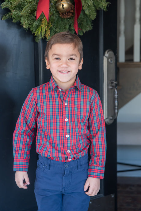 Ryan Button Up Shirt, Red Christmas Plaid