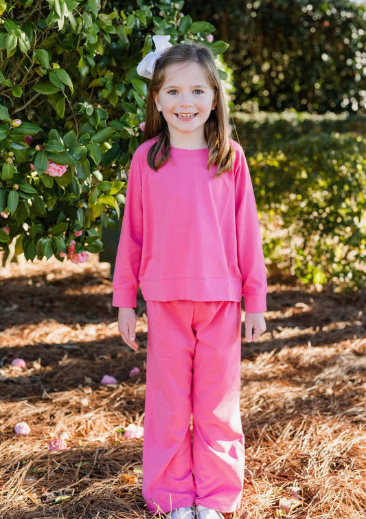 Hot Pink Crewneck Top, Athleisure Set BE