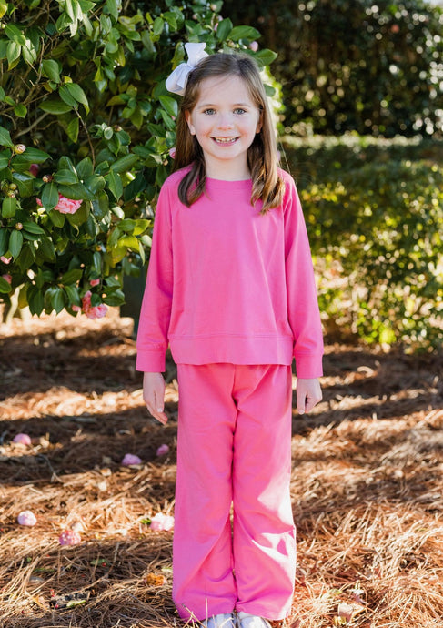 Hot Pink Crewneck Top, Athleisure Set BE