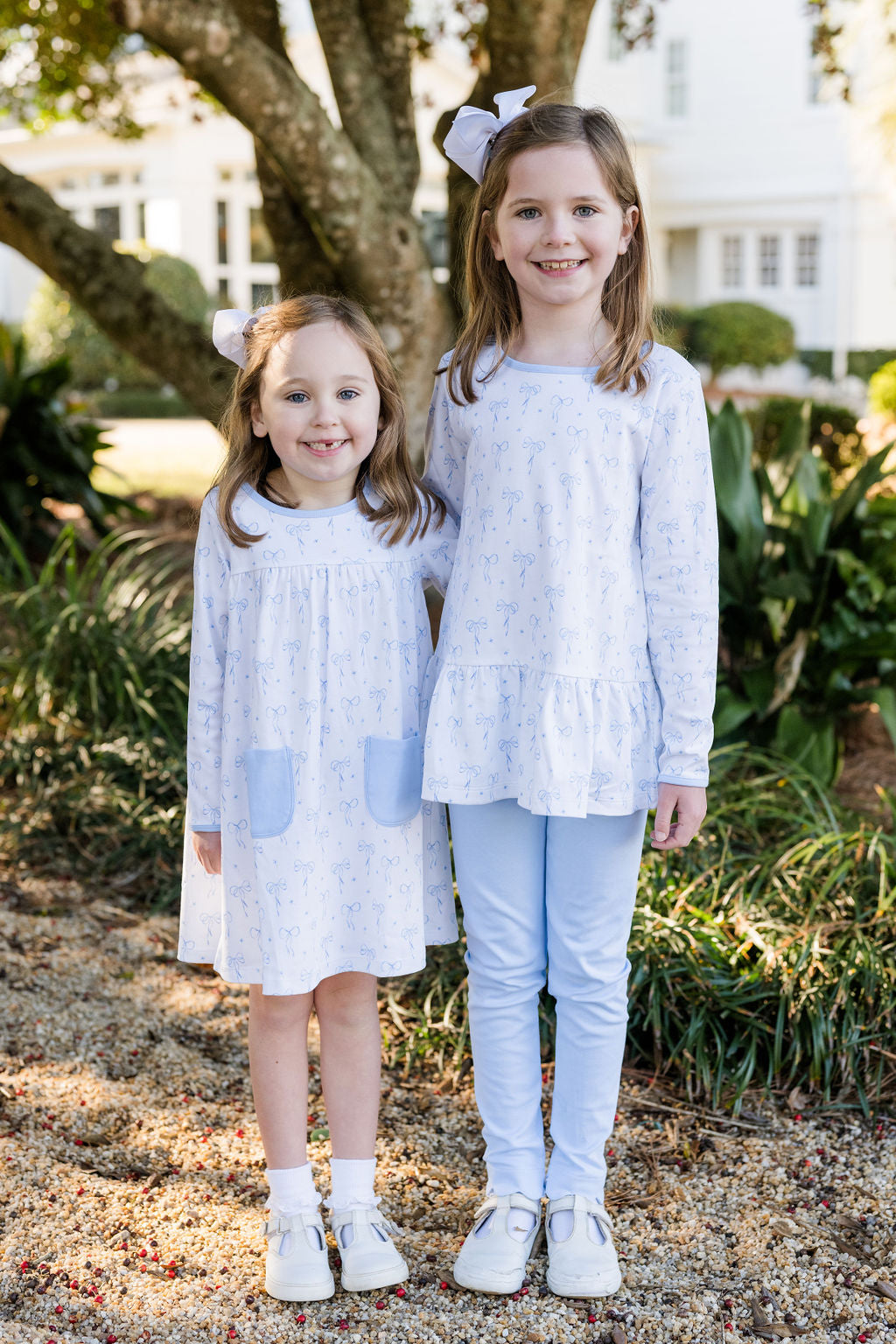 Peggie Peplum Legging Set, Blue Bows Knit