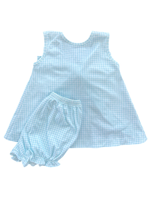 Lottie Knit Bloomer/Banded Short Set, Blue Gingham