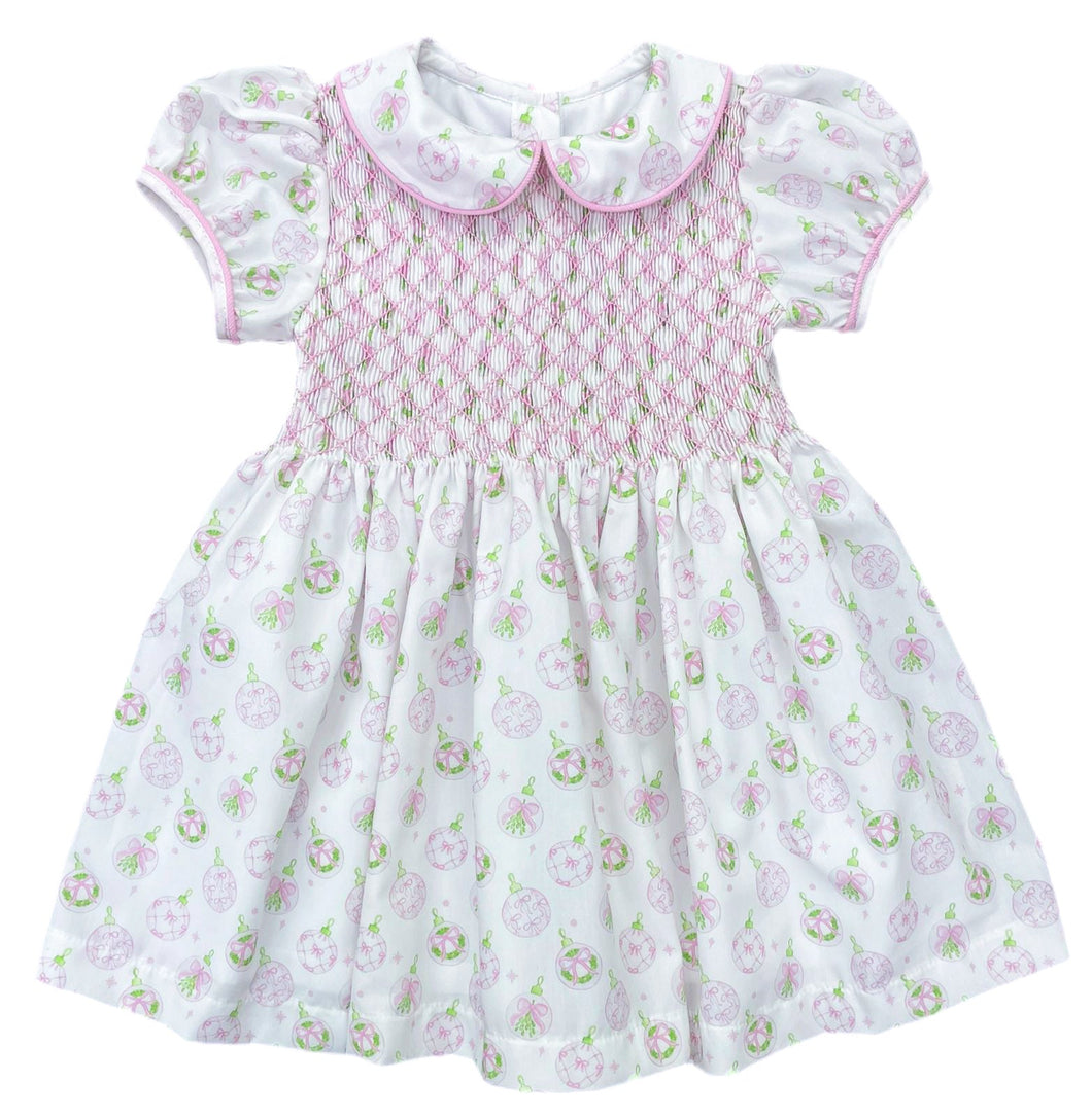 Everly Smocked Dress, Pink Ornaments