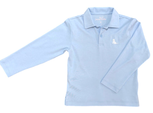 Boys Basics Patton Long Sleeve Polo, Light Blue w/ White Puppy