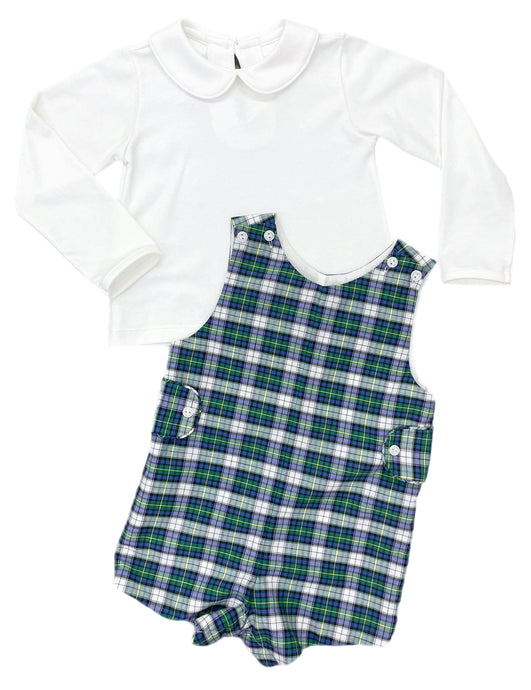 Boys Knit White Top, Kelly Green Plaid