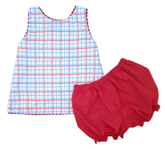 Sammy Bloomer/Banded Short Set, Patriotic Plaid (Ready to Ship)