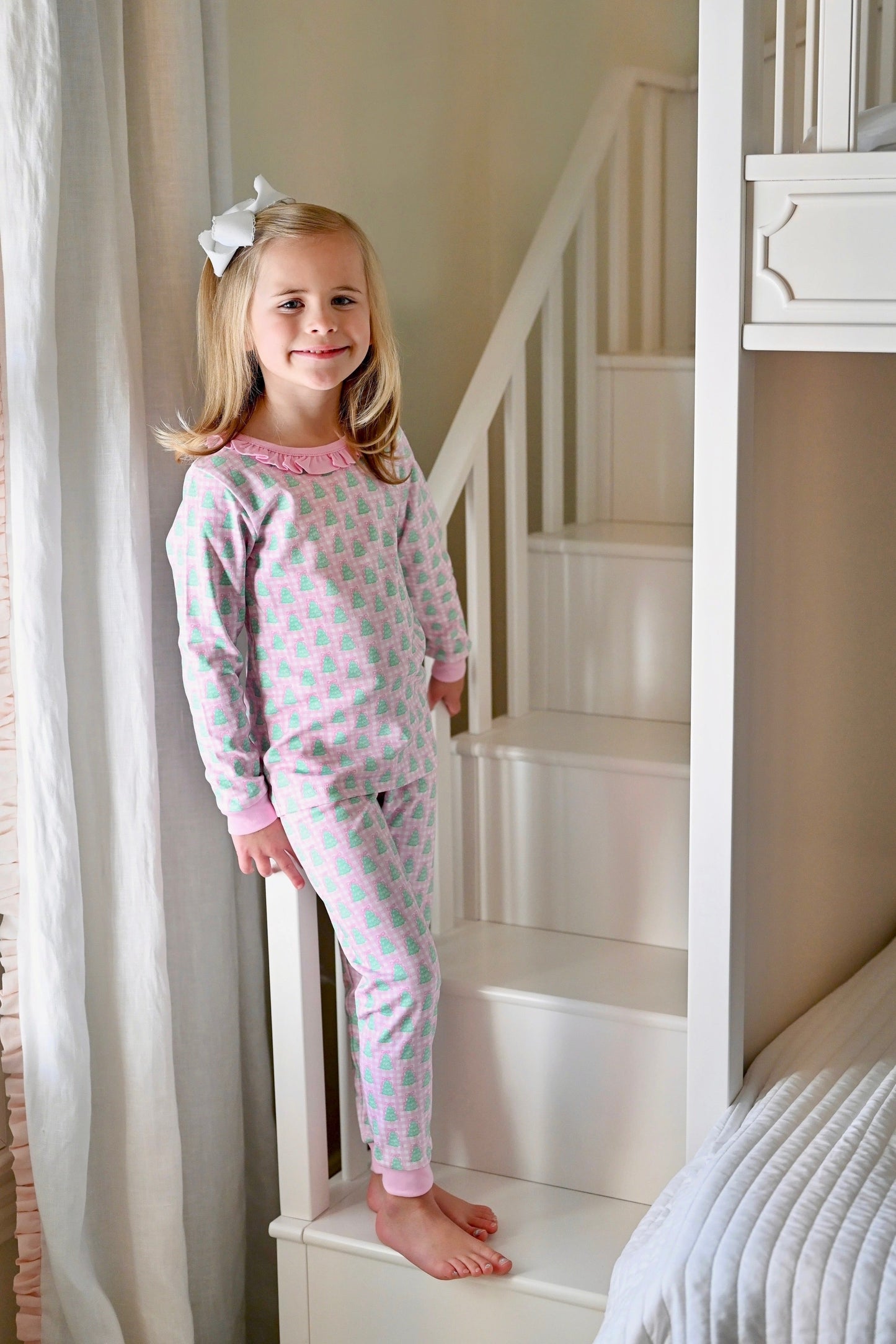 Two Piece Jammies, Pink Gingham Christmas Tree Lounge