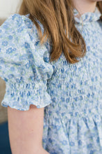 Smocked Dress, Blue & Green Floral BE