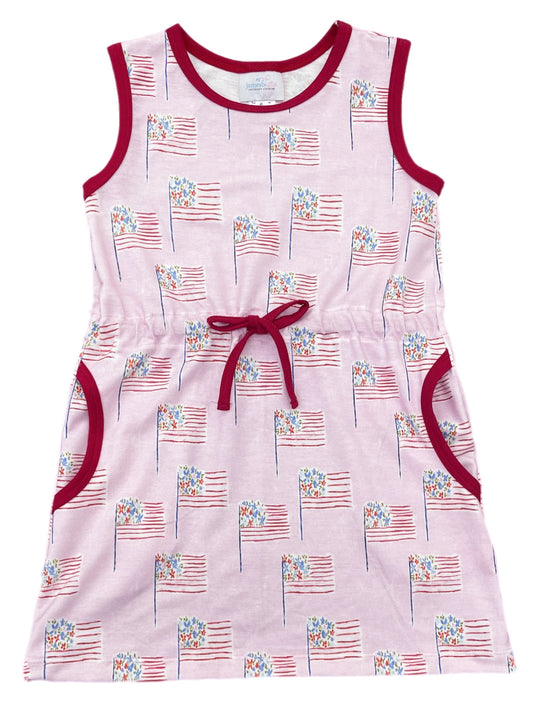 Camille Dress, Pink Patriotic Flags Knit - BE (Ready to Ship)